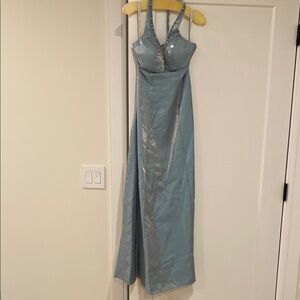 Sparkling Green/Blue Halter Dress